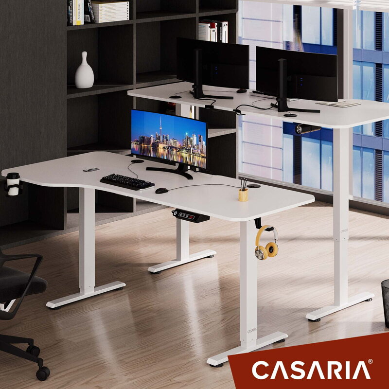 Állítható magasságú irodai íróasztal fehér 160x75x73-118 cm