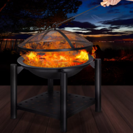 FIRE tűzrakóhely fatárolóval, Ø55cm, fekete