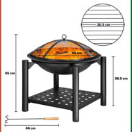 FIRE tűzrakóhely fatárolóval, Ø55cm, fekete