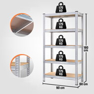 HEAVY nagy teherbírású polc, 2 darab, max 875kg, 90x40x180cm, ezüst