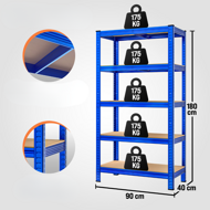 HEAVY nagy teherbírású polc, max 875kg, 90x40x180cm, kék