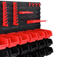 ORDERBOX függő műhelyrendező 28 dobozzal és szerszámtartóval, piros/fekete 