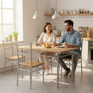 PAUL étkezőgarnitúra, 5 részes, természetes barna