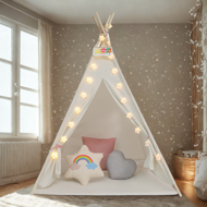 JULIA gyerek teepee sátor, 160x120x120cm, bézs/rózsaszín
