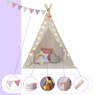 JULIA gyerek teepee sátor, 160x120x120cm, bézs/rózsaszín