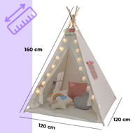 JULIA gyerek teepee sátor, 160x120x120cm, bézs/rózsaszín