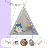 JULIUS gyerek teepee sátor, 120x120x160cm, szürke/kék