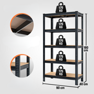 HEAVY nagy teherbírású polc, max 875kg, 90x40x180cm, fekete