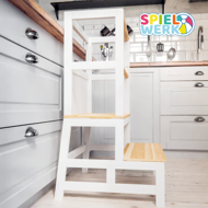 PLAY tanulótorony fenyőfa, 93x56x49cm, fehér/natúr barna