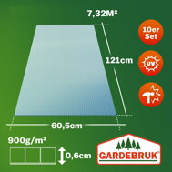 MARK cellás polikarbonát lemez, 6mm, 60,5x121x0,6cm, 10 db, átlátszó
