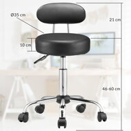 ROLAND háttámlás görgős puff, Ø35cm, fekete