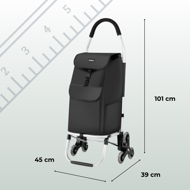 Shopper bevásárlótáska, kerekeken, lépcsőhöz 45L, 101x45x39 cm, fekete