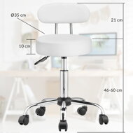 ROLAND háttámlás görgős puff, Ø35cm, fehér