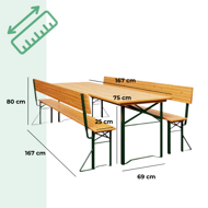 PRAKTIK sörpad készlet háttámlával, 170cm, barna