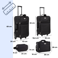 TRAVEL utazóbőrönd készlet, 5 darabos, fekete