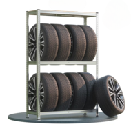 TYRE abroncstároló polc, 120x40x180cm, max 795kg, acél/világosbarna