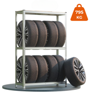 TYRE abroncstároló polc, 120x40x180cm, max 795kg, acél/világosbarna