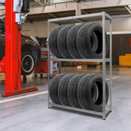 TYRE abroncstároló polc, 120x40x180cm, max 795kg, acél/világosbarna