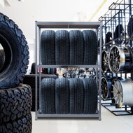 TYRE abroncstároló polc, 120x40x180cm, max 795kg, acél/világosbarna