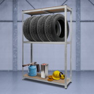 TYRE abroncstároló polc, 120x40x180cm, max 795kg, acél/világosbarna
