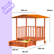 SUNNY verandás homokozó, 130x130x143cm, barna/narancssárga