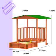 SUNNY verandás homokozó, 130x130x143cm, barna/zöld