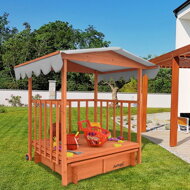 Homokozó verandával, tömör borókafenyőből 130 x 130 x 143 cm barna szürke