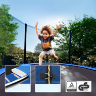 JUMP ugrálóhálóval ellátott trambulin, Ø244cm, fekete/kék