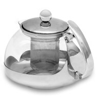 TEA teáskanna szűrővel, átlátszó, ezüst