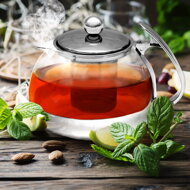 TEA teáskanna szűrővel, átlátszó, ezüst