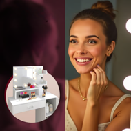 JOCELYN fésülködőasztal világítással, 140×90×40cm, fehér