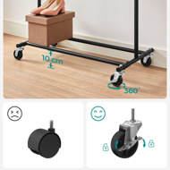 INEZ ruhatartó állvány kerekekkel, max. 90kg, 83,5x45x160cm, fekete