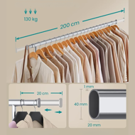 DOLLY ruharendező állvány, kerekekkel, max. 150 kg, 45x160-200x161,5cm, ezüst