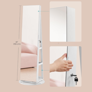 CHANTAL ékszertartós álló tükör, 54,5×54,5×162 cm, fehér