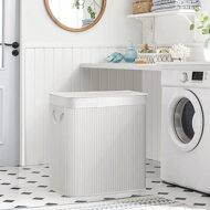 DORA bambusz szennyeskosár, 150 l, fehér