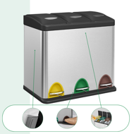 SORT szelektív hulladékgyűjtő, 24l (3x8l), acél