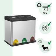SORT szelektív hulladékgyűjtő, 24l (3x8l), acél