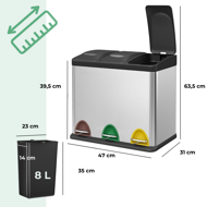SORT szelektív hulladékgyűjtő, 24l (3x8l), acél