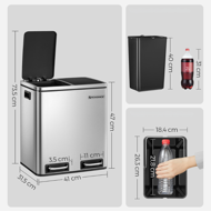 SORT hulladékgyűjtő tartály 30l (2×15l), ezüst/fekete