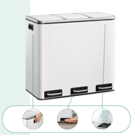 SORT szelektív hulladékgyűjtő, 54l (3x18l) + hulladékgyűjtő zsákok, fehér