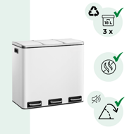 SORT szelektív hulladékgyűjtő, 54l (3x18l) + hulladékgyűjtő zsákok, fehér