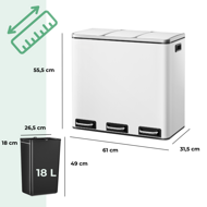 SORT szelektív hulladékgyűjtő, 54l (3x18l) + hulladékgyűjtő zsákok, fehér
