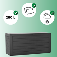 WOODEBOX tárolódoboz, 280l, 120x46x57cm, antracit