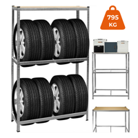 TYRE abroncstároló polc, 120x40x180cm, max 795kg, acél/világosbarna