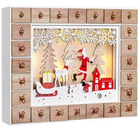 SANTA CLAUS fa adventi naptár világítással, 35x6x27cm, fehér/barna