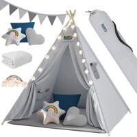 JULIUS gyerek teepee sátor, 120x120x160cm, szürke/kék