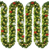 ANDREA karácsonyi girland világítással, díszített, 5m, zöld