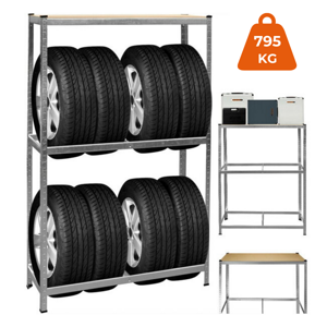 TYRE abroncstároló polc, 120x40x180cm, max 795kg, acél/világosbarna