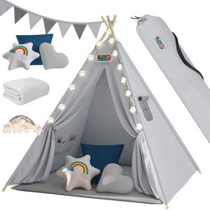 JULIUS gyerek teepee sátor, 120x120x160cm, szürke/kék