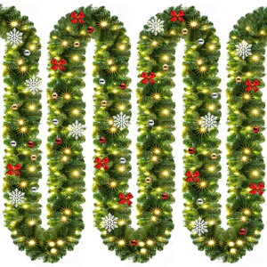 ANDREA karácsonyi girland világítással, díszített, 5m, zöld